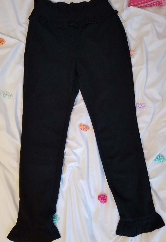 Super high waisted ruffle trim trousers